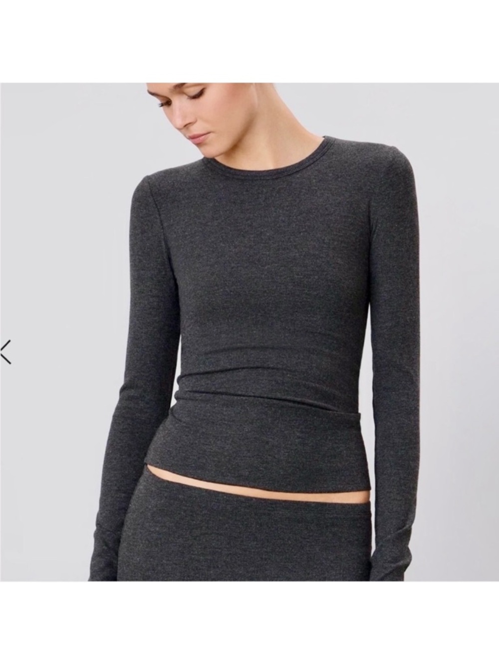 Eterne Lux Fitted Long-Sleeve Crewneck Top Charcoal Gray